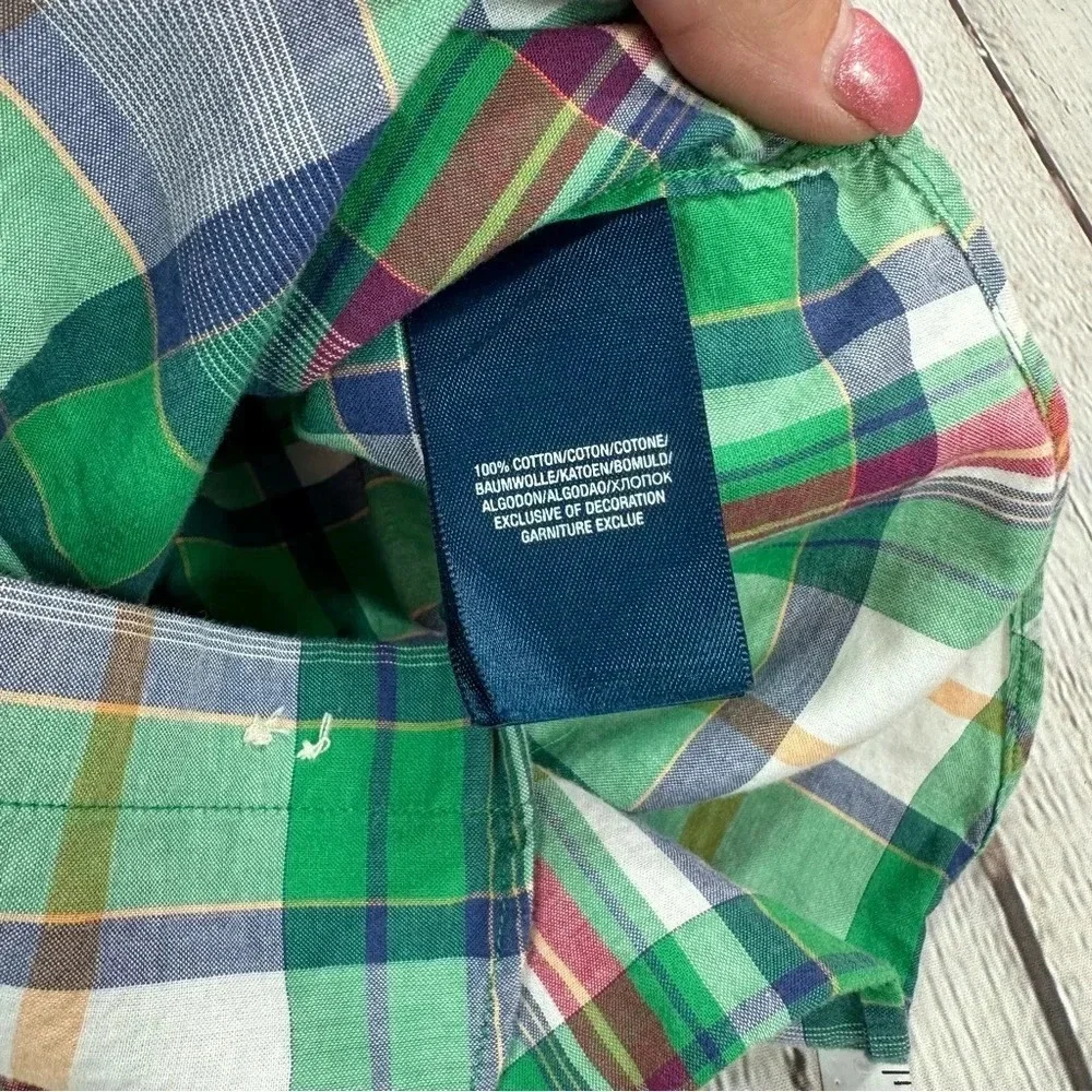 ralph lauren plaid button up short sleeve boys sz 4 4T preppy horseman logo